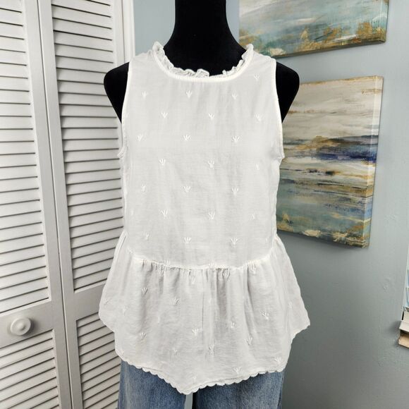 LOFT Top – White Cotton Peplum Sleeveless Tie Back Resortwear SP/XSP - Picture 1 of 7